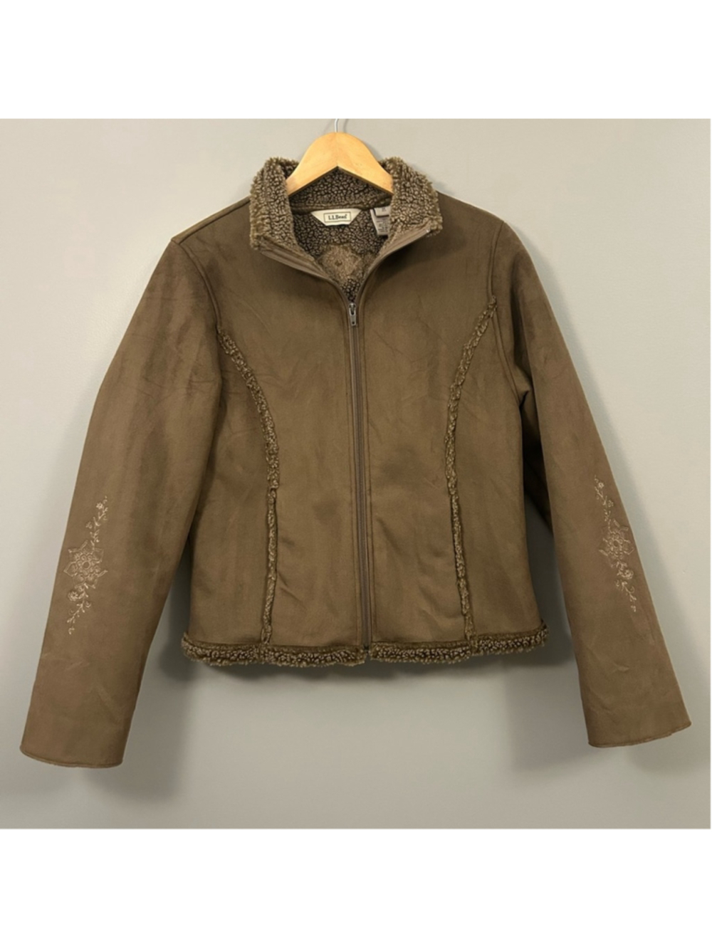 L.L. Bean Tan Faux Shearling Jacket Y2K Sherpa Lined Size Medium